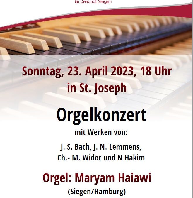 Orgel­kon­zert am 23. April in St. Joseph